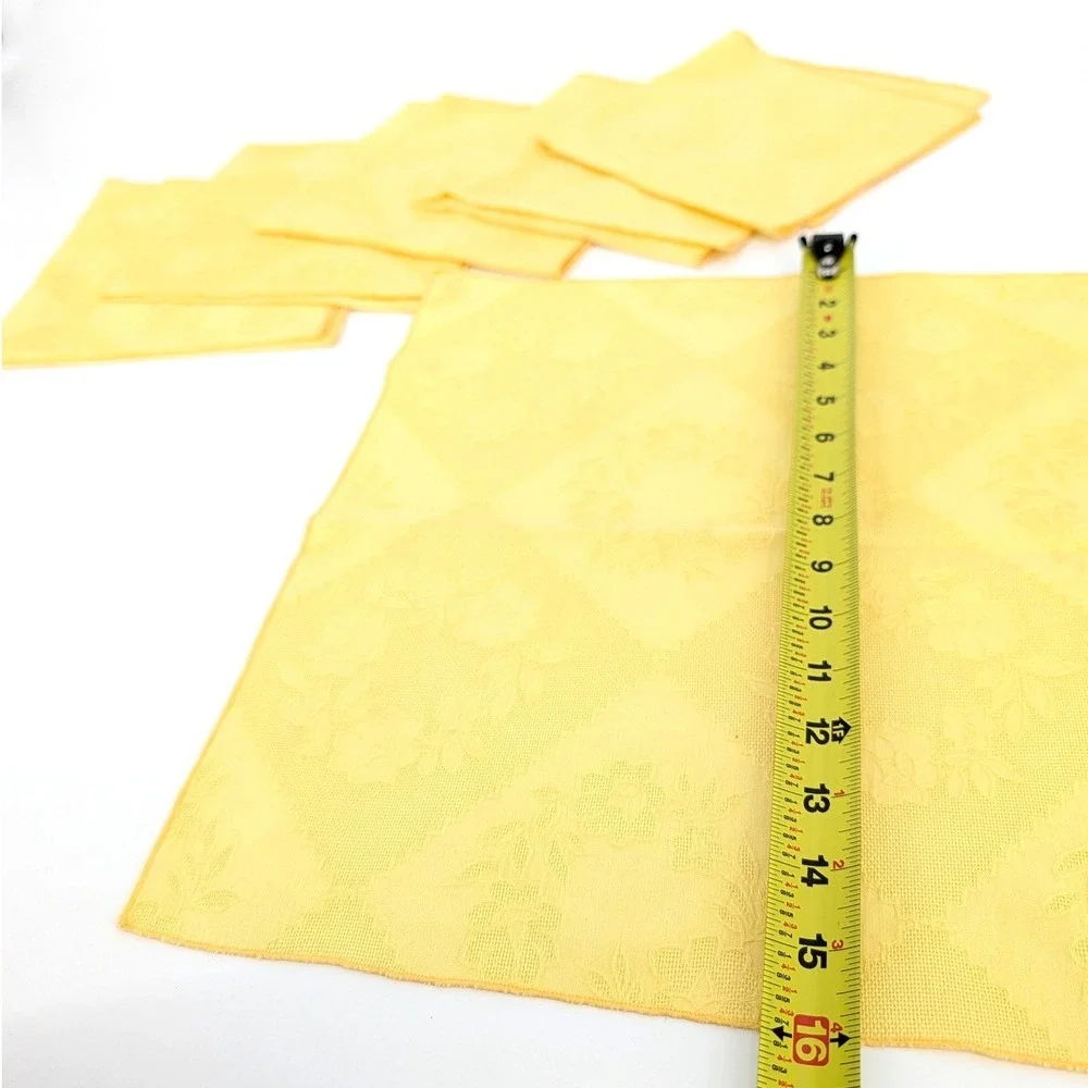 Vintage Yellow Floral Damask Napkins Set of 6 Woven Rose Wreath 16x16